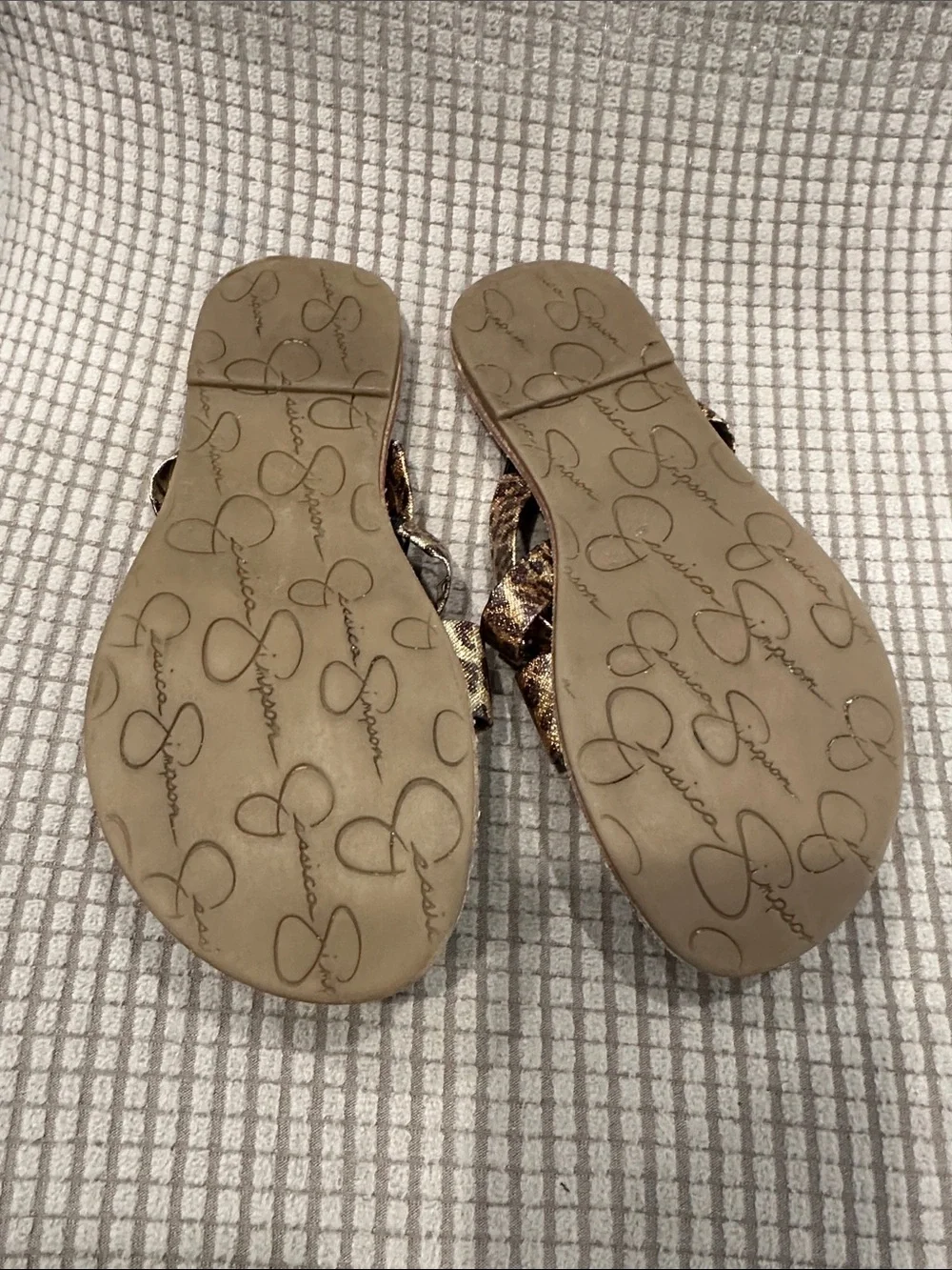 Girls 13M Jessica Simpson Leopard Print Triple-Strap Slide Sandals - Gold